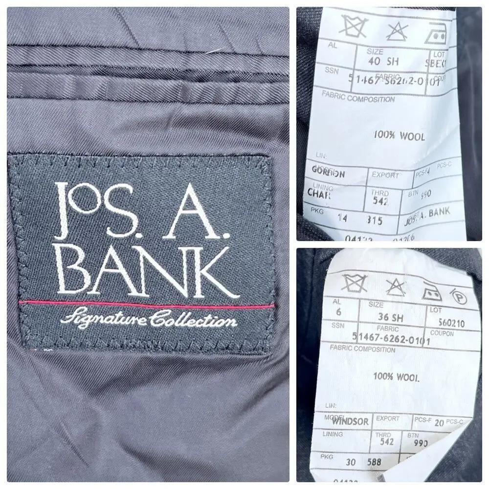 Jos A Bank Signature Wool Suit Charcoal Gray Mens 40S Jacket 36 Pants